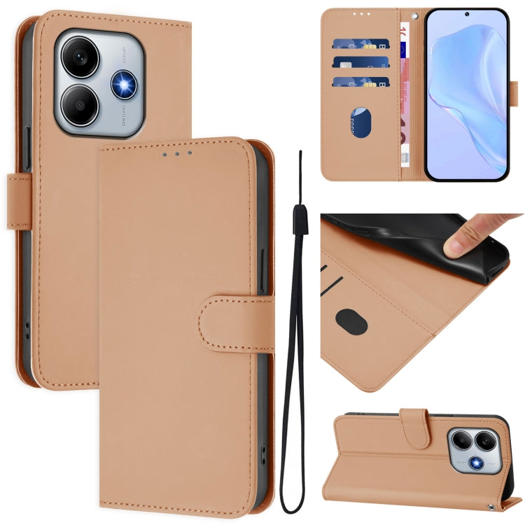 Skin Feel Solid Color Leather Phone Case with Lanyard, For Redmi Note 14 5G, For Redmi Note 14 Pro 5G / 14 Pro+ 5G