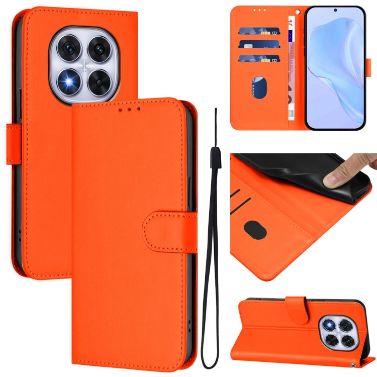 Skin Feel Solid Color Leather Phone Case with Lanyard, For Redmi Note 14 5G, For Redmi Note 14 Pro 5G / 14 Pro+ 5G