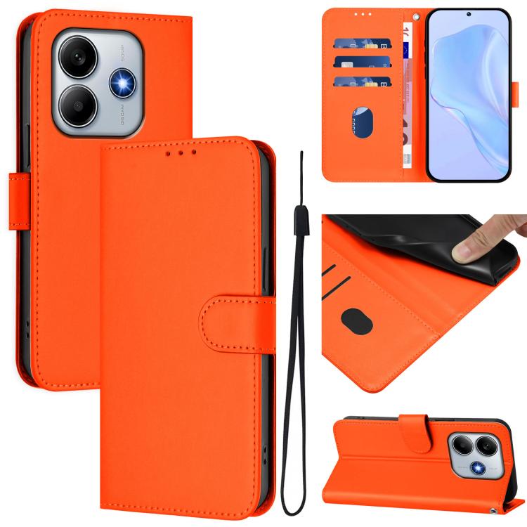 Skin Feel Solid Color Leather Phone Case with Lanyard, For Redmi Note 14 Pro 4G, For Redmi Note 14 4G 163.25mm