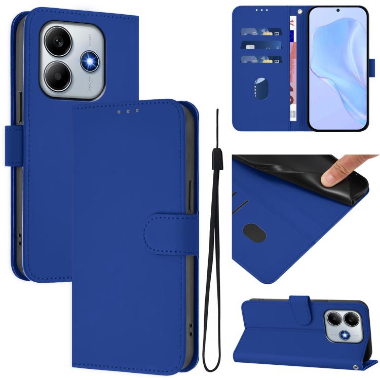 Skin Feel Solid Color Leather Phone Case with Lanyard, For Redmi Note 14 Pro 4G, For Redmi Note 14 4G 163.25mm