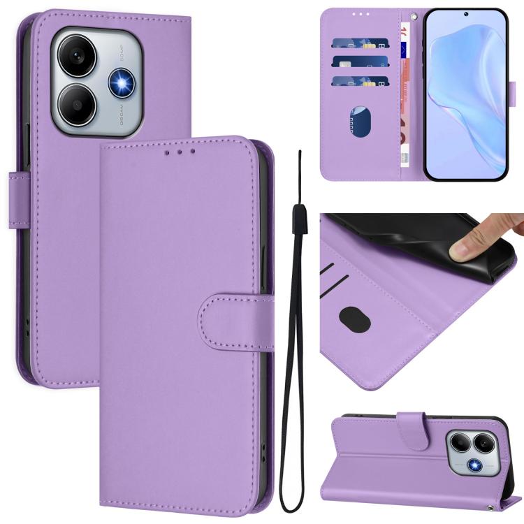 Skin Feel Solid Color Leather Phone Case with Lanyard, For Redmi Note 14 Pro 4G, For Redmi Note 14 4G 163.25mm