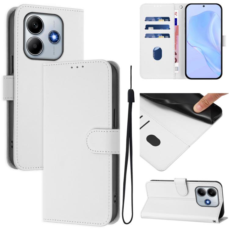 Skin Feel Solid Color Leather Phone Case with Lanyard, For Redmi Note 14 Pro 4G, For Redmi Note 14 4G 163.25mm