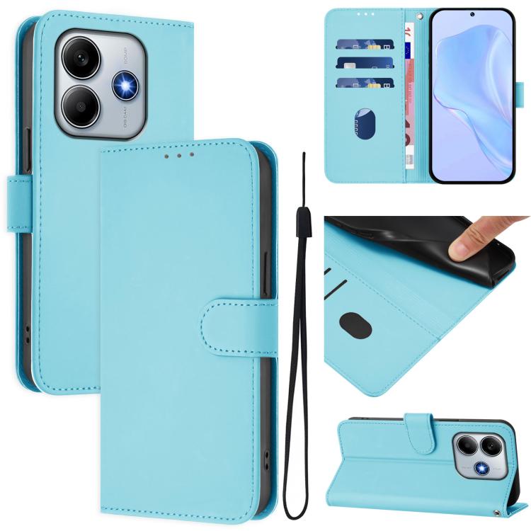 Skin Feel Solid Color Leather Phone Case with Lanyard, For Redmi Note 14 Pro 4G, For Redmi Note 14 4G 163.25mm