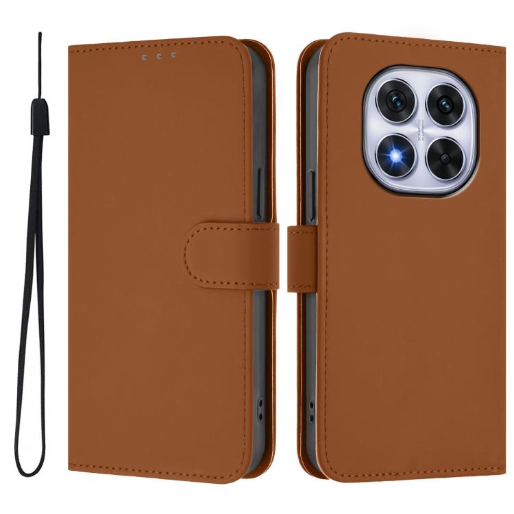 Skin Feel Solid Color Leather Phone Case with Lanyard, For Redmi Note 14 Pro 4G, For Redmi Note 14 4G 163.25mm