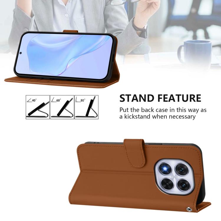 Skin Feel Solid Color Leather Phone Case with Lanyard, For Redmi Note 14 Pro 4G, For Redmi Note 14 4G 163.25mm