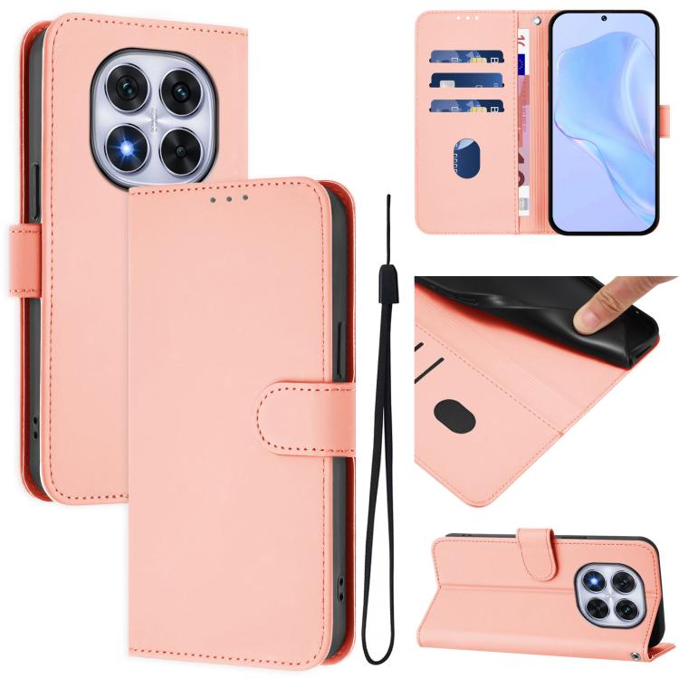 Skin Feel Solid Color Leather Phone Case with Lanyard, For Redmi Note 14 Pro 4G, For Redmi Note 14 4G 163.25mm