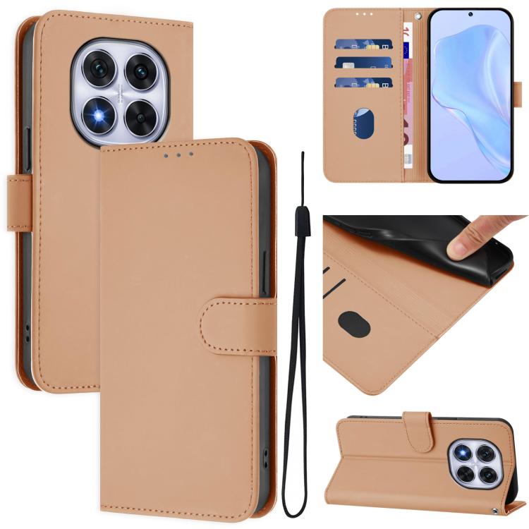 Skin Feel Solid Color Leather Phone Case with Lanyard, For Redmi Note 14 Pro 4G, For Redmi Note 14 4G 163.25mm