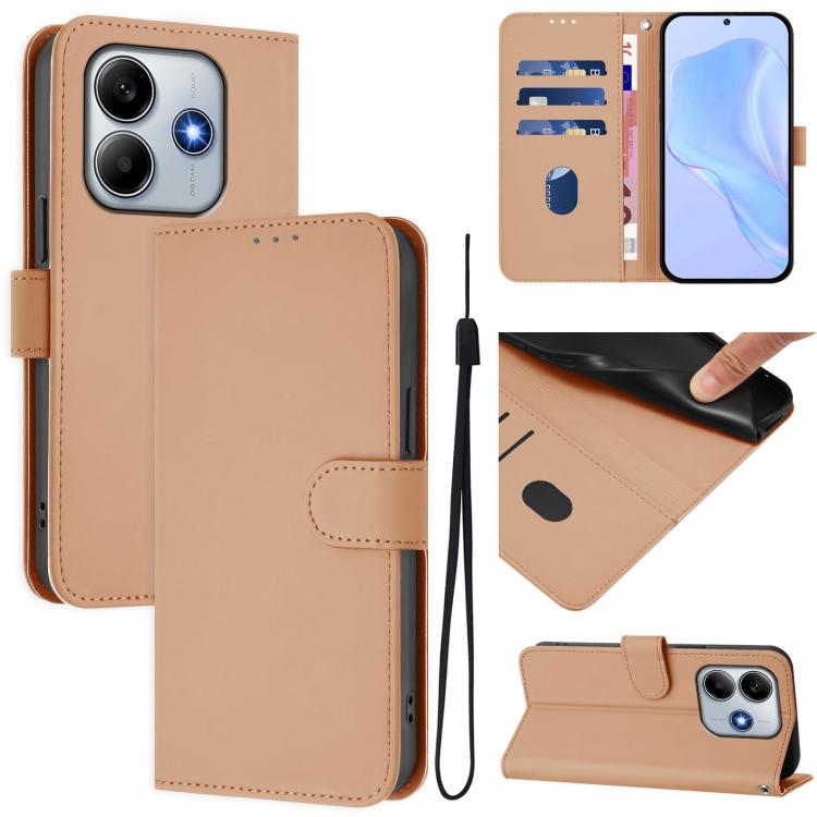 Skin Feel Solid Color Leather Phone Case with Lanyard, For Redmi Note 14 5G Global, For Redmi K80 / K80 Pro