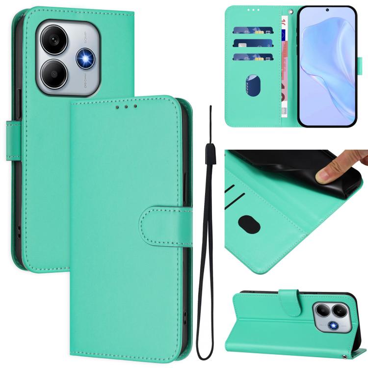Skin Feel Solid Color Leather Phone Case with Lanyard, For Redmi Note 14 5G Global, For Redmi K80 / K80 Pro