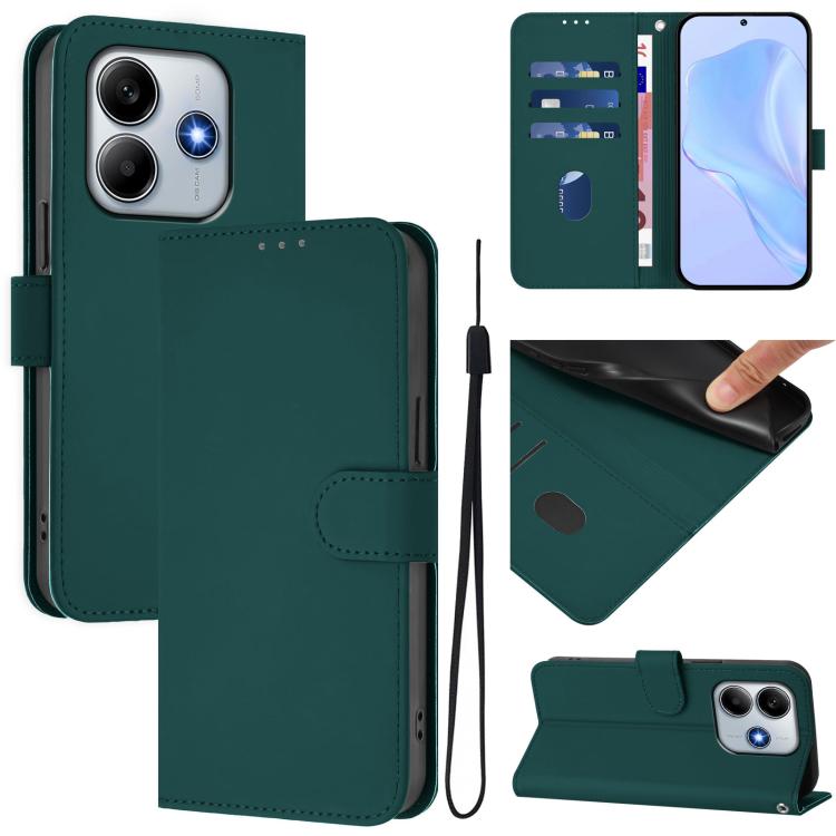Skin Feel Solid Color Leather Phone Case with Lanyard, For Redmi Note 14 5G Global, For Redmi K80 / K80 Pro