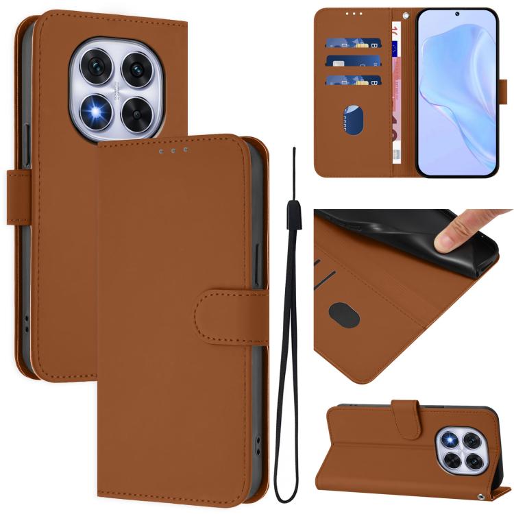 Skin Feel Solid Color Leather Phone Case with Lanyard, For Redmi Note 14 Pro 5G Global, For Redmi Turbo 4