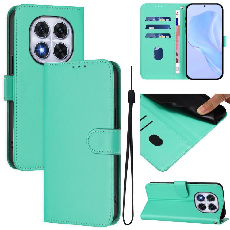 Skin Feel Solid Color Leather Phone Case with Lanyard, For Redmi Note 14 Pro 5G Global, For Redmi Turbo 4