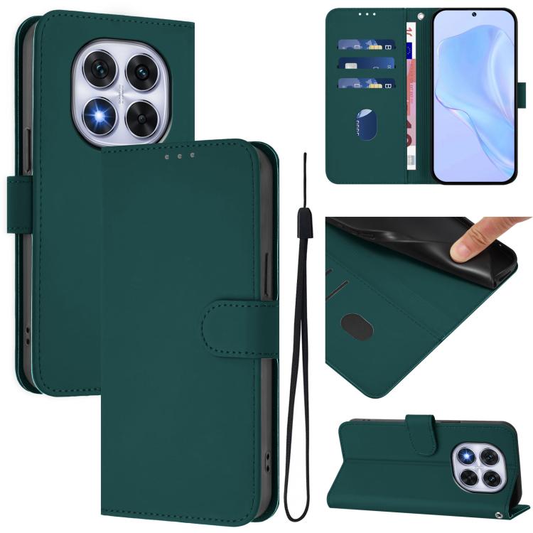Skin Feel Solid Color Leather Phone Case with Lanyard, For Redmi Note 14 Pro 5G Global, For Redmi Turbo 4