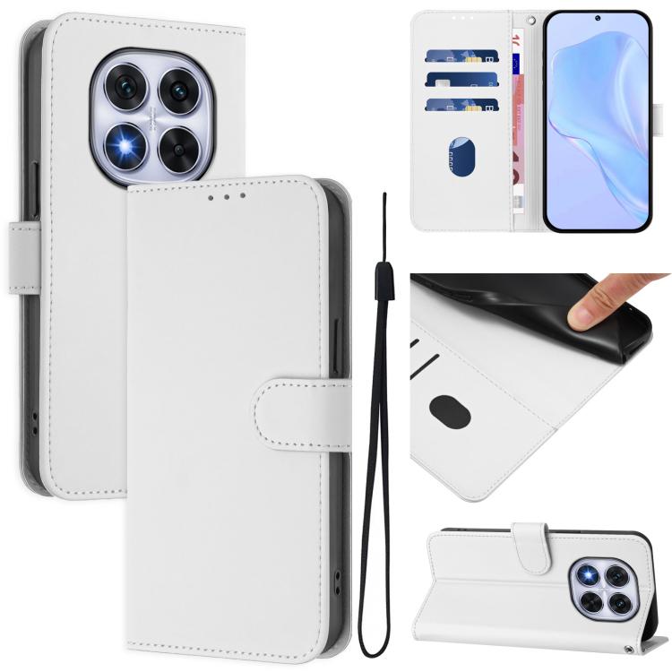 Skin Feel Solid Color Leather Phone Case with Lanyard, For Redmi Note 14 Pro 5G Global, For Redmi Turbo 4