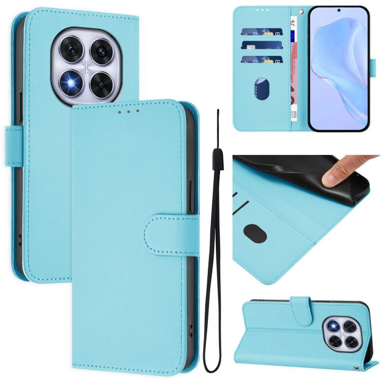 Skin Feel Solid Color Leather Phone Case with Lanyard, For Redmi Note 14 Pro 5G Global, For Redmi Turbo 4