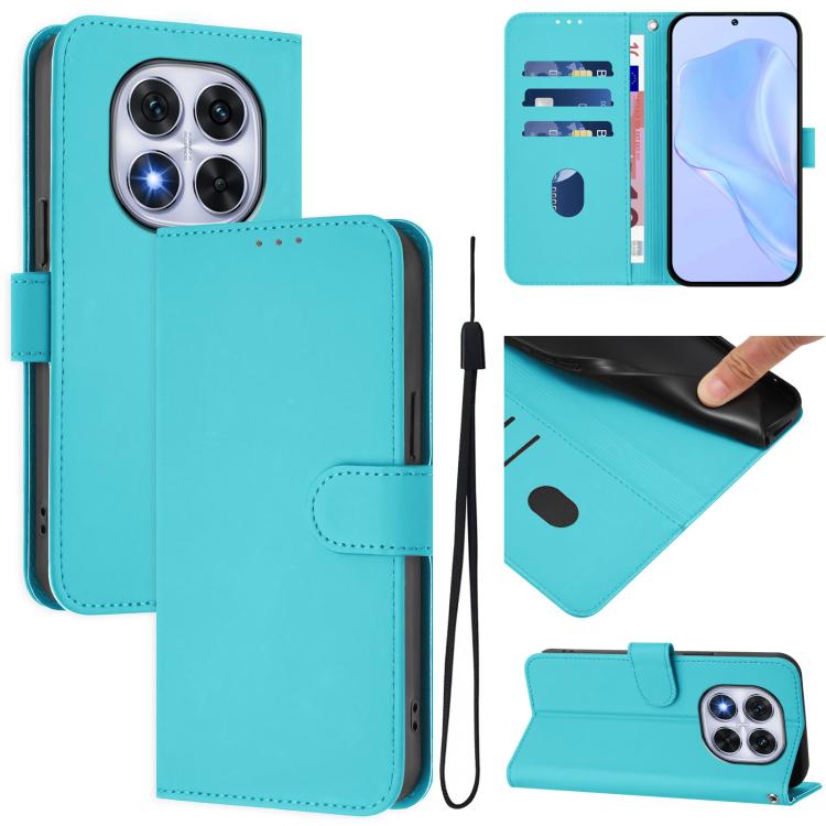 Skin Feel Solid Color Leather Phone Case with Lanyard, For Redmi Note 14 Pro 5G Global, For Redmi Turbo 4