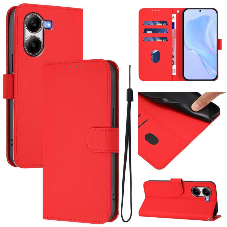 Skin Feel Solid Color Leather Phone Case with Lanyard, For Redmi Note 14 Pro 5G Global, For Redmi Turbo 4