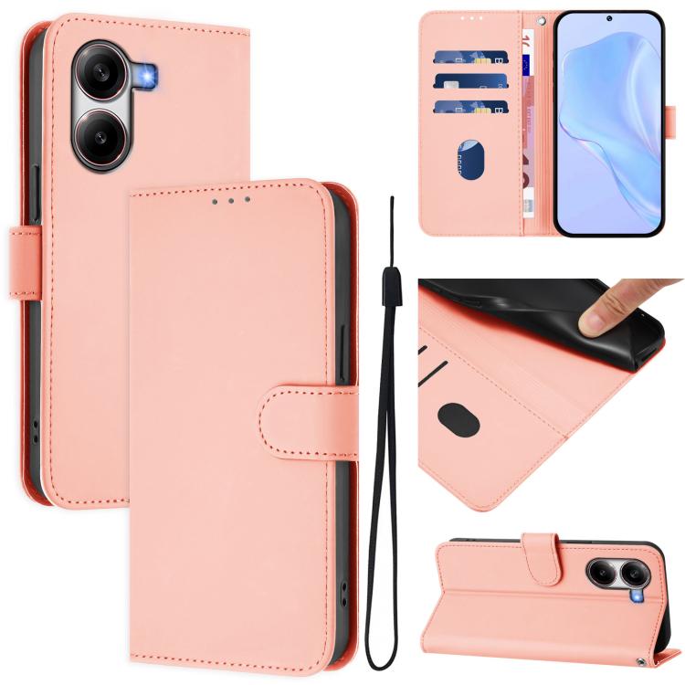 Skin Feel Solid Color Leather Phone Case with Lanyard, For Redmi Note 14 Pro 5G Global, For Redmi Turbo 4