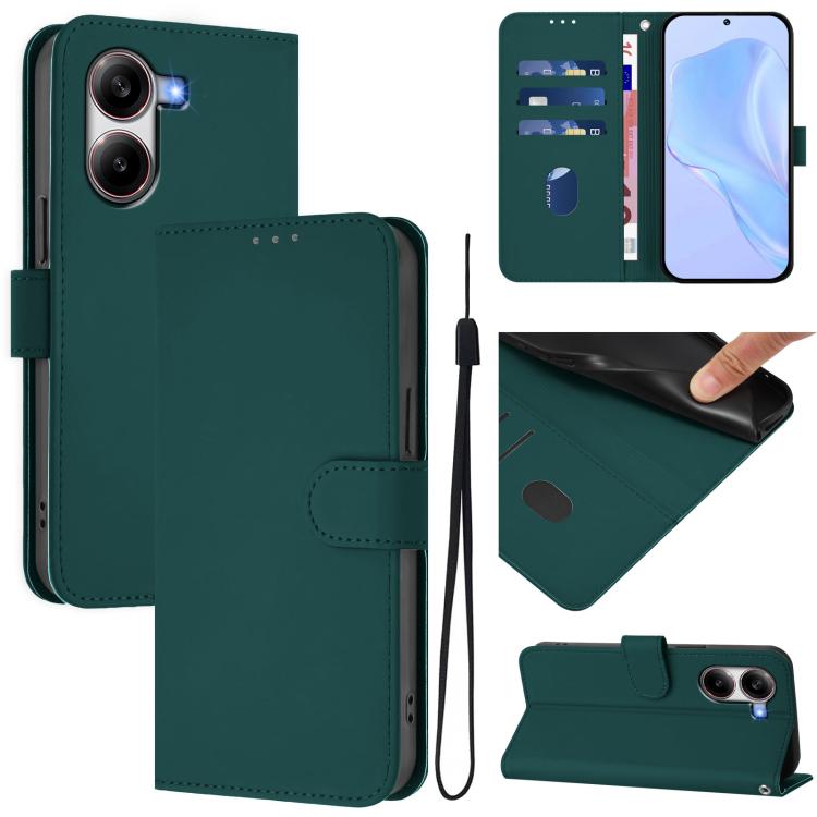 Skin Feel Solid Color Leather Phone Case with Lanyard, For Redmi Note 14 Pro 5G Global, For Redmi Turbo 4