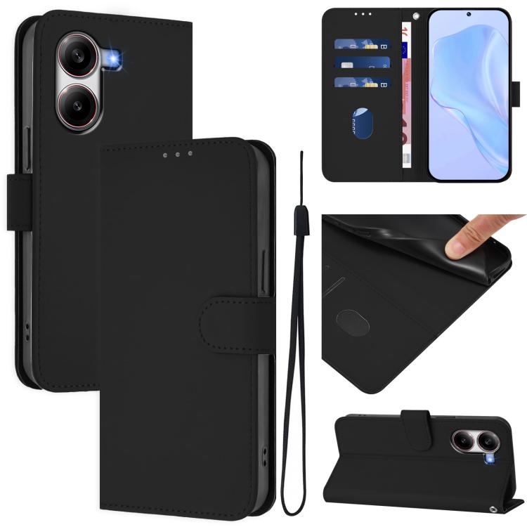 Skin Feel Solid Color Leather Phone Case with Lanyard, For Redmi Note 14 Pro 5G Global, For Redmi Turbo 4
