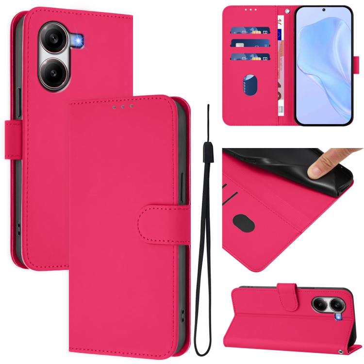 Skin Feel Solid Color Leather Phone Case with Lanyard, For Redmi Note 14 Pro 5G Global, For Redmi Turbo 4