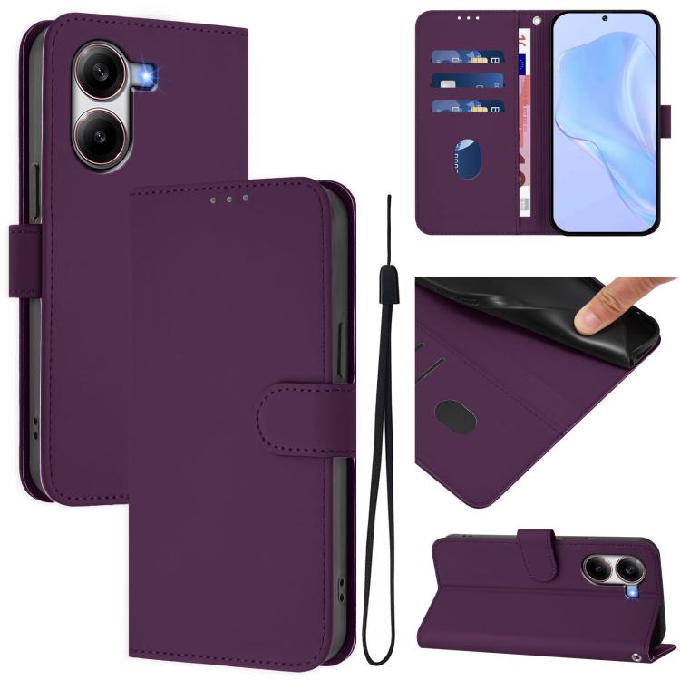 Skin Feel Solid Color Leather Phone Case with Lanyard, For Redmi Note 14 Pro 5G Global, For Redmi Turbo 4
