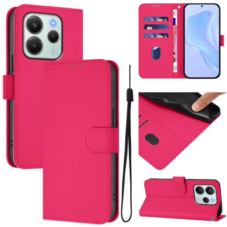 Skin Feel Solid Color Leather Phone Case with Lanyard, For Redmi 15 5G / 4G EU 171mm, For Redmi Note 14 4G EU 164.84mm