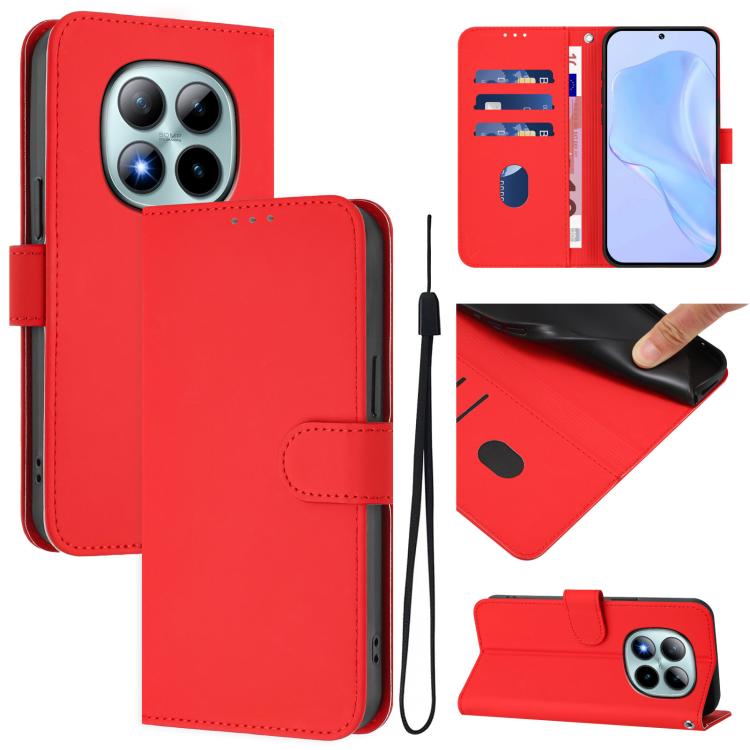 Skin Feel Solid Color Leather Phone Case with Lanyard, For Redmi Note 15 Pro+ 5G Global 163.3mm, For Redmi Note 15 4G / 5G Global 164mm