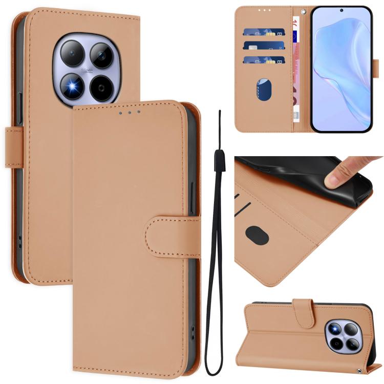 Skin Feel Solid Color Leather Phone Case with Lanyard, For Redmi Note 15 Pro 5G Global 163.6mm, For Redmi 15 5G Global / 15 4G SEA 169.5mm