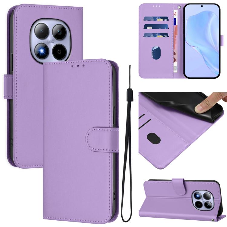 Skin Feel Solid Color Leather Phone Case with Lanyard, For Redmi Note 15 Pro 5G Global 163.6mm, For Redmi 15 5G Global / 15 4G SEA 169.5mm