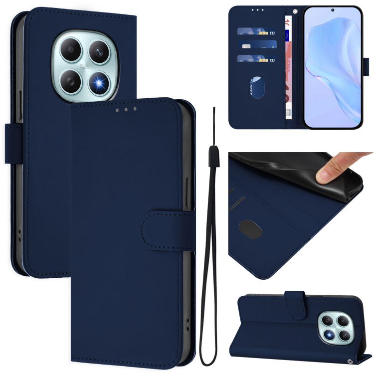 Skin Feel Solid Color Leather Phone Case with Lanyard, For Redmi Note 15 Pro+ 5G Global 163.3mm, For Redmi Note 15 4G / 5G Global 164mm