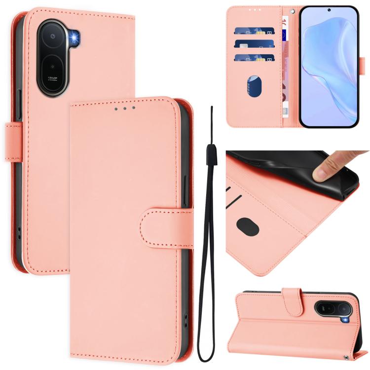 Skin Feel Solid Color Leather Phone Case with Lanyard, For Redmi A7 Pro 4G Global / Poco C85x 5G, For Redmi 15a 5G Global