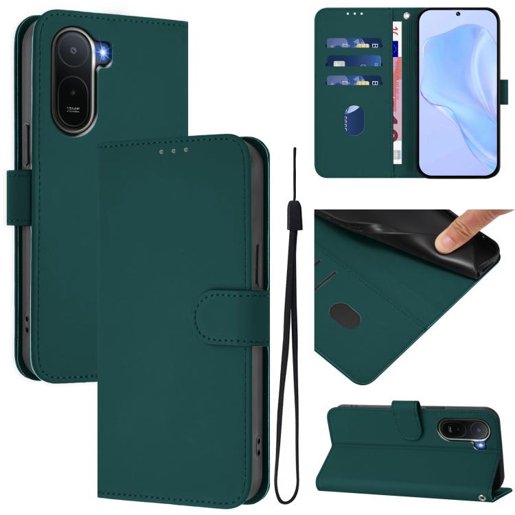 Skin Feel Solid Color Leather Phone Case with Lanyard, For Redmi A7 Pro 4G Global / Poco C85x 5G, For Redmi 15a 5G Global