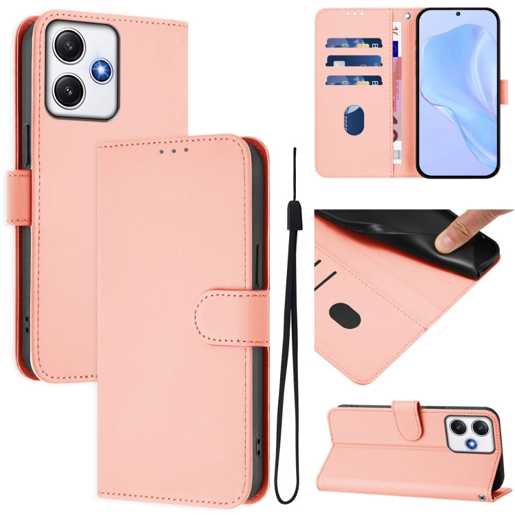 Skin Feel Solid Color Leather Phone Case with Lanyard, For Xiaomi Poco M6 Pro 5G, For Xiaomi Poco X4 GT 5G