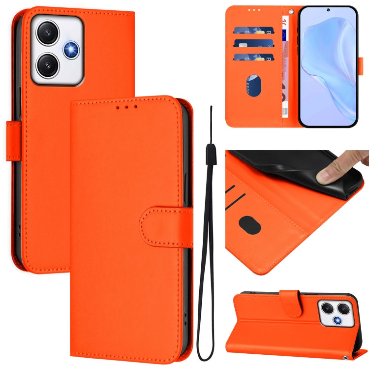 Skin Feel Solid Color Leather Phone Case with Lanyard, For Xiaomi Poco M6 Pro 5G, For Xiaomi Poco X4 GT 5G
