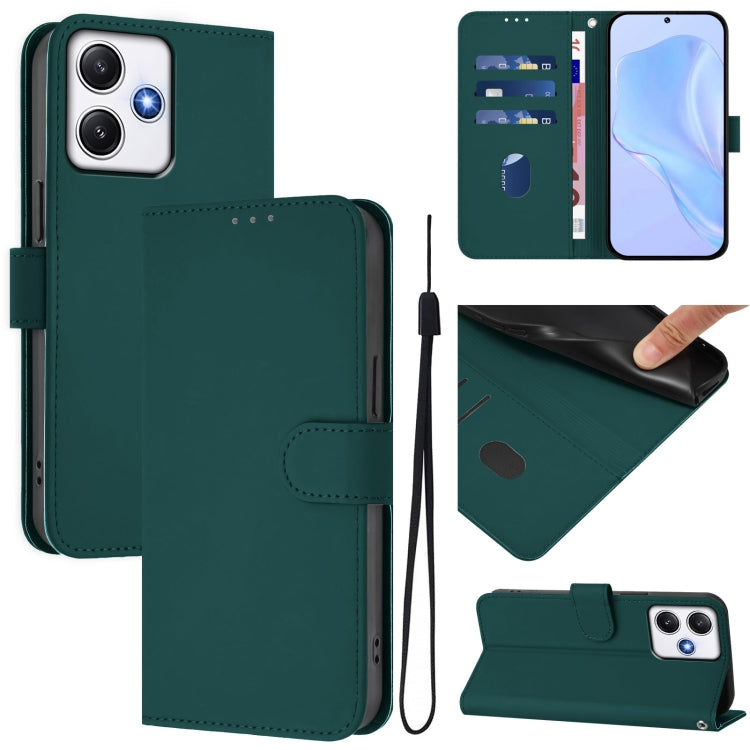 Skin Feel Solid Color Leather Phone Case with Lanyard, For Xiaomi Poco M6 Pro 5G, For Xiaomi Poco X4 GT 5G