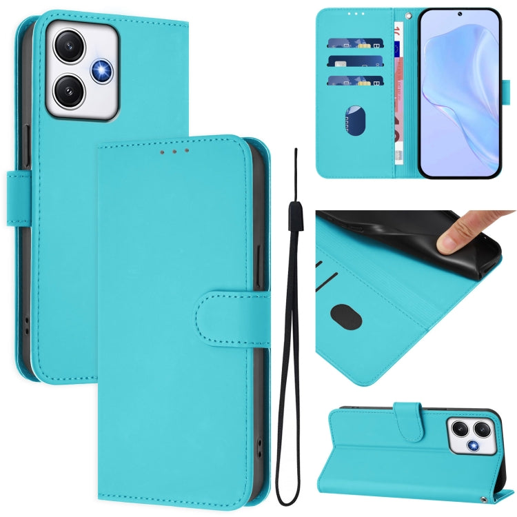 Skin Feel Solid Color Leather Phone Case with Lanyard, For Xiaomi Poco M6 Pro 5G, For Xiaomi Poco X4 GT 5G
