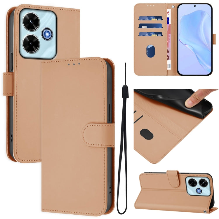 Skin Feel Solid Color Leather Phone Case with Lanyard, For Xiaomi 14T, For Xiaomi Poco M6 4G