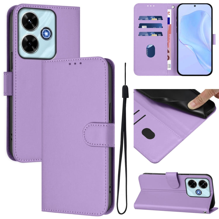 Skin Feel Solid Color Leather Phone Case with Lanyard, For Xiaomi 14T, For Xiaomi Poco M6 4G