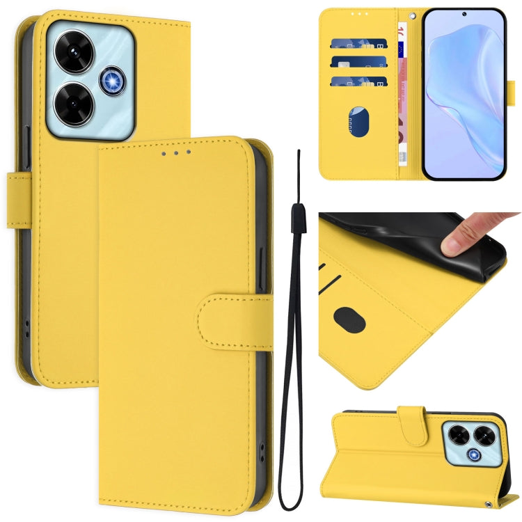 Skin Feel Solid Color Leather Phone Case with Lanyard, For Xiaomi 14T, For Xiaomi Poco M6 4G
