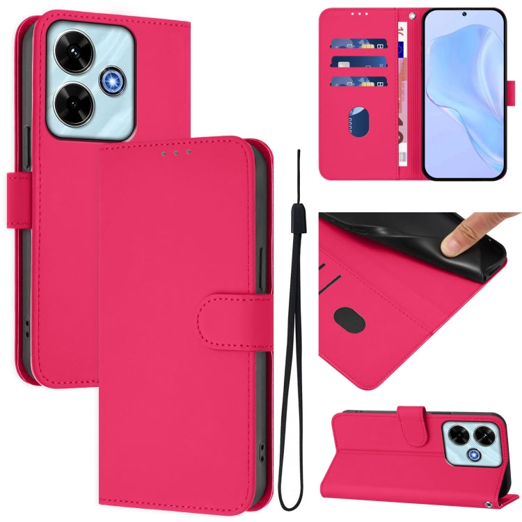Skin Feel Solid Color Leather Phone Case with Lanyard, For Xiaomi 14T, For Xiaomi Poco M6 4G