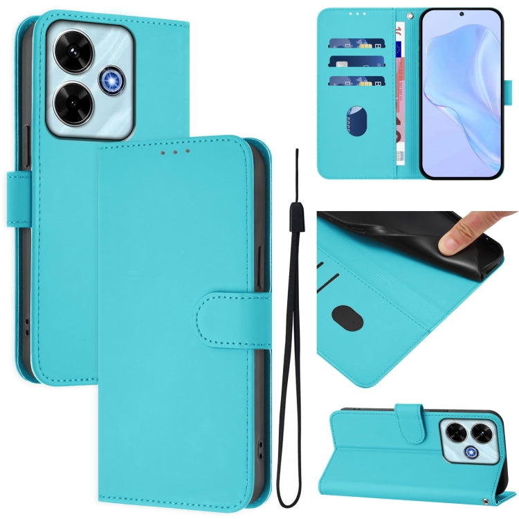 Skin Feel Solid Color Leather Phone Case with Lanyard, For Xiaomi 14T, For Xiaomi Poco M6 4G