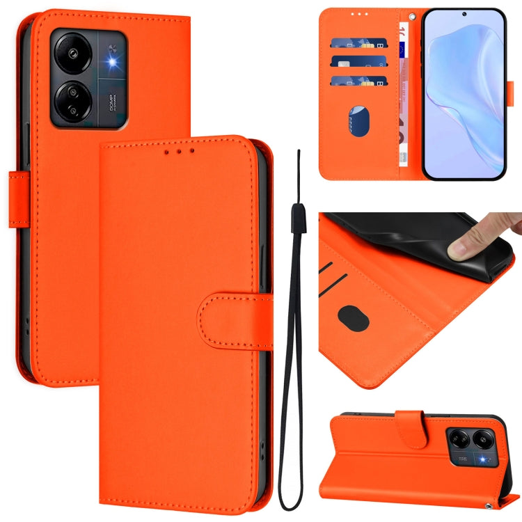 Skin Feel Solid Color Leather Phone Case with Lanyard, For Xiaomi Poco C6 Global / M6 5G Global, For Xiaomi Poco X6 Pro