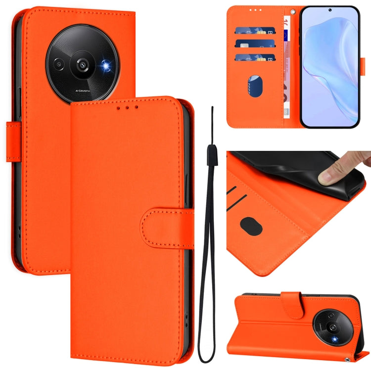Skin Feel Solid Color Leather Phone Case with Lanyard, For Xiaomi Poco C61 4G Global, For Xiaomi Poco F6 5G