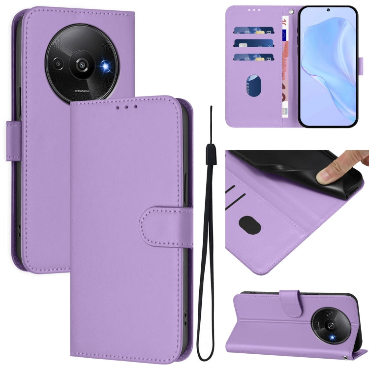 Skin Feel Solid Color Leather Phone Case with Lanyard, For Xiaomi Poco C61 4G Global, For Xiaomi Poco F6 5G