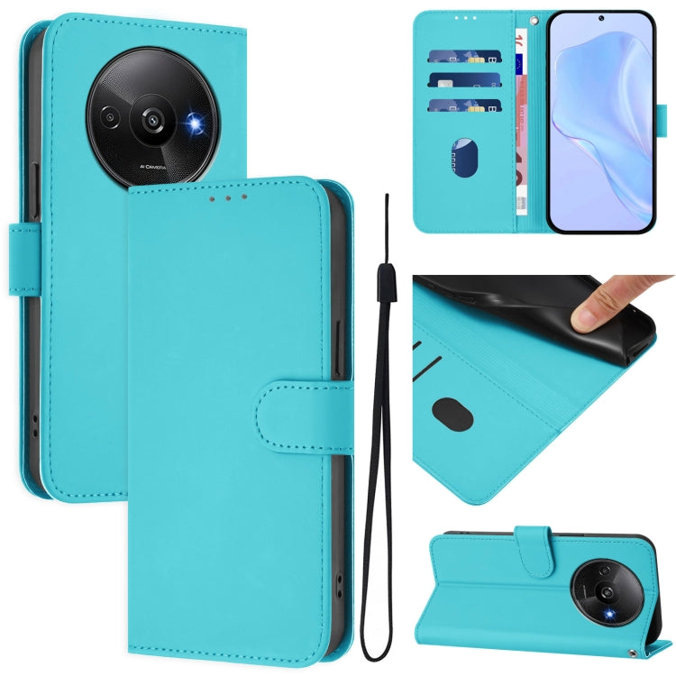 Skin Feel Solid Color Leather Phone Case with Lanyard, For Xiaomi Poco C61 4G Global, For Xiaomi Poco F6 5G