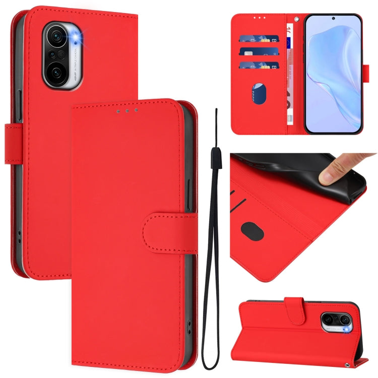 Skin Feel Solid Color Leather Phone Case with Lanyard, For Xiaomi Poco X3 GT, For Xiaomi Poco F3