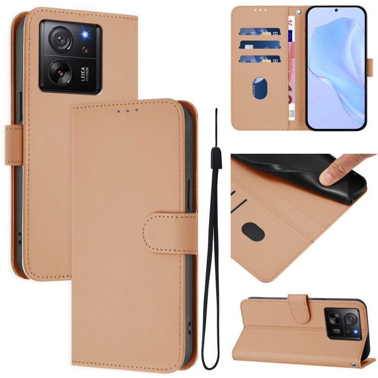 Skin Feel Solid Color Leather Phone Case with Lanyard, For Xiaomi 14, For Xiaomi 13T Pro Global / 13T Global