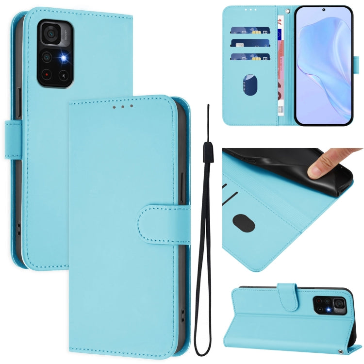 Skin Feel Solid Color Leather Phone Case with Lanyard, For Xiaomi Poco M4 Pro 5G, For Xiaomi Poco M4 Pro 4G