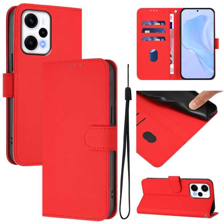 Skin Feel Solid Color Leather Phone Case with Lanyard, For Xiaomi Poco F5, For Xiaomi Poco F5 Pro